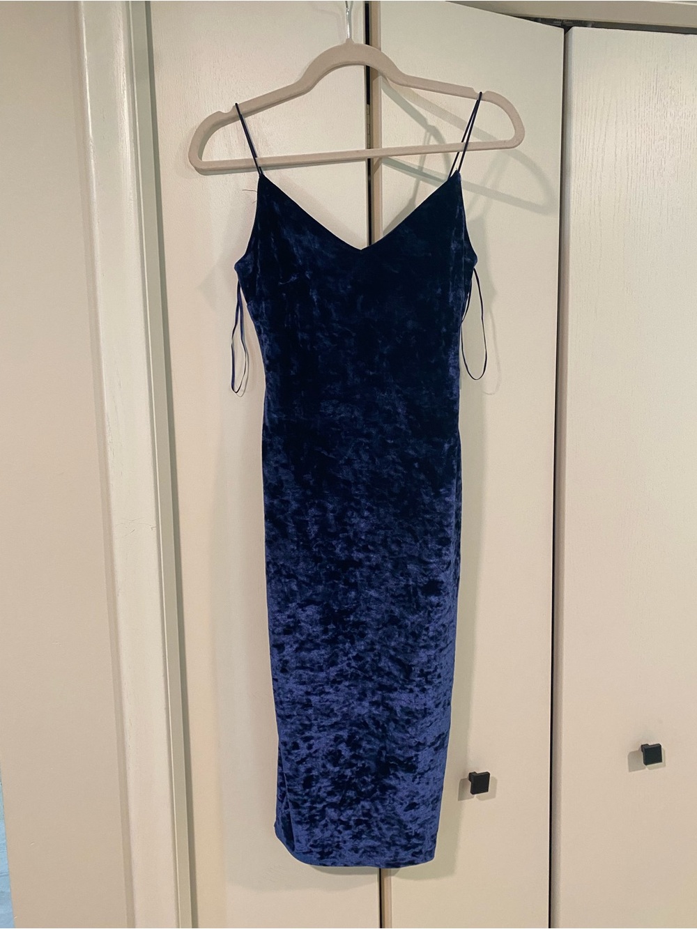 Revamped Navy Blue Velvet Slip Midi Dress